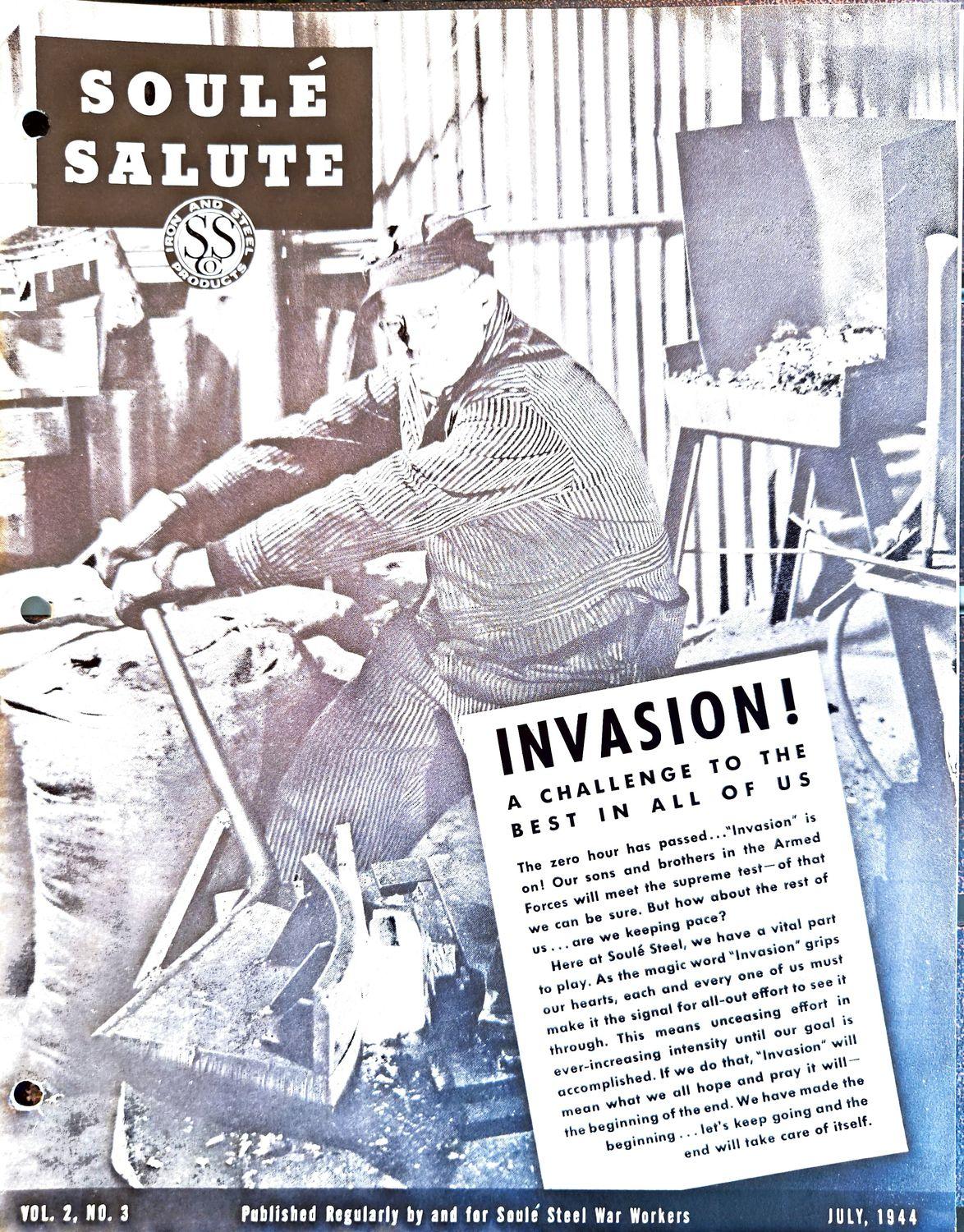 A man in a cap works at a machine in a factory, with a text box titled Invasion.
