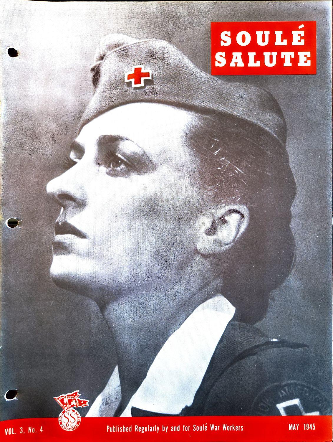 Profile portrait of a woman in a nurse's uniform with a red cross cap.