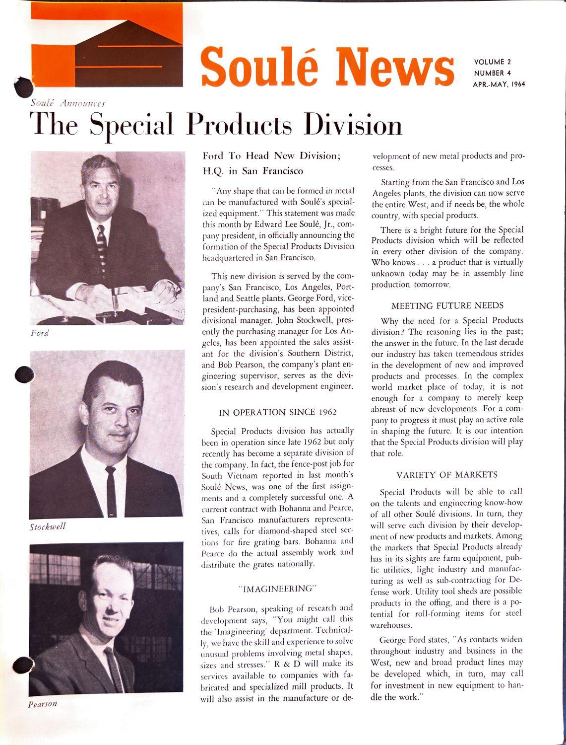 Newsletter cover with headline and three portraits of men in suits.