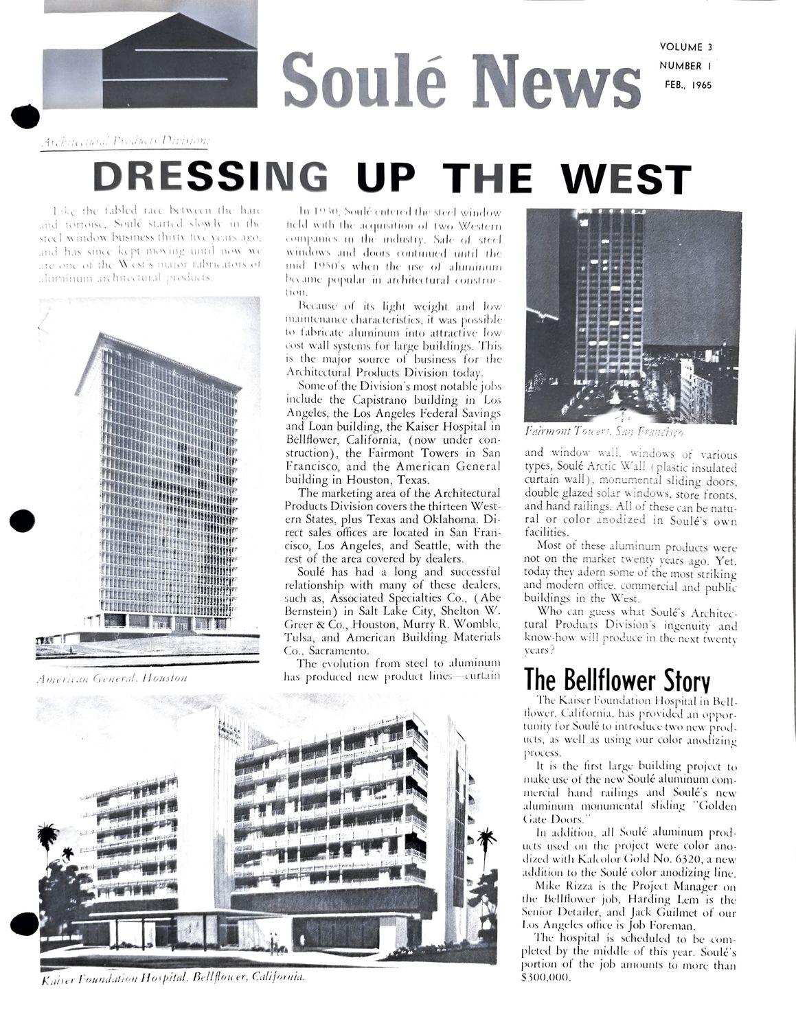 Newsletter cover with headline 'Dressing Up The West' and photos of tall modern buildings.