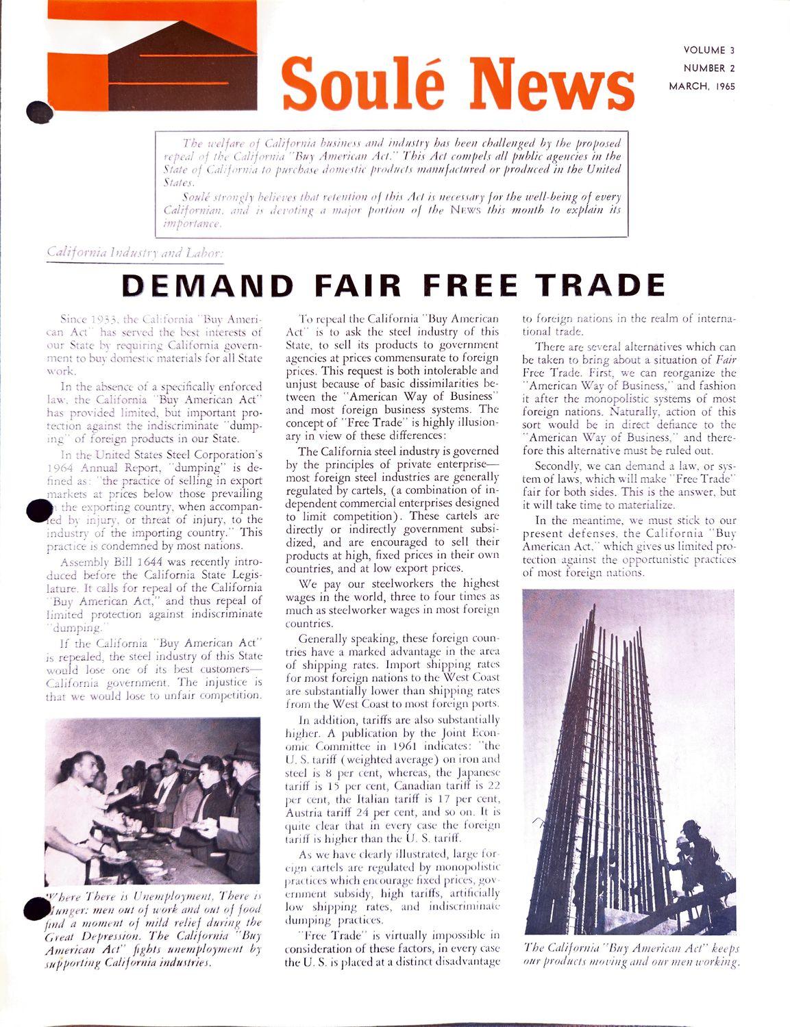 A 1965 newsletter cover with a headline and a photo of industrial workers.