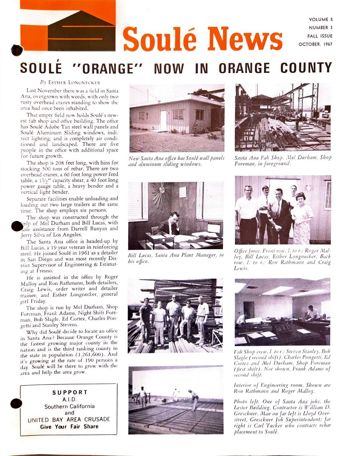 Soule News 1967 cover with headline and black-and-white factory and office photos.