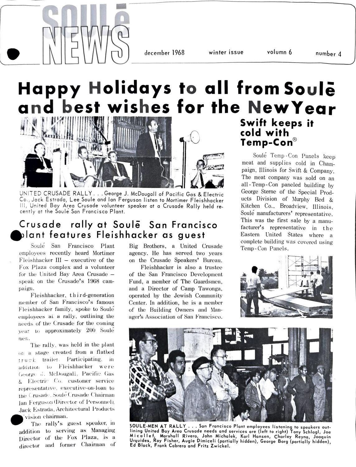 Vintage newsletter cover with holiday greeting and rally photo.