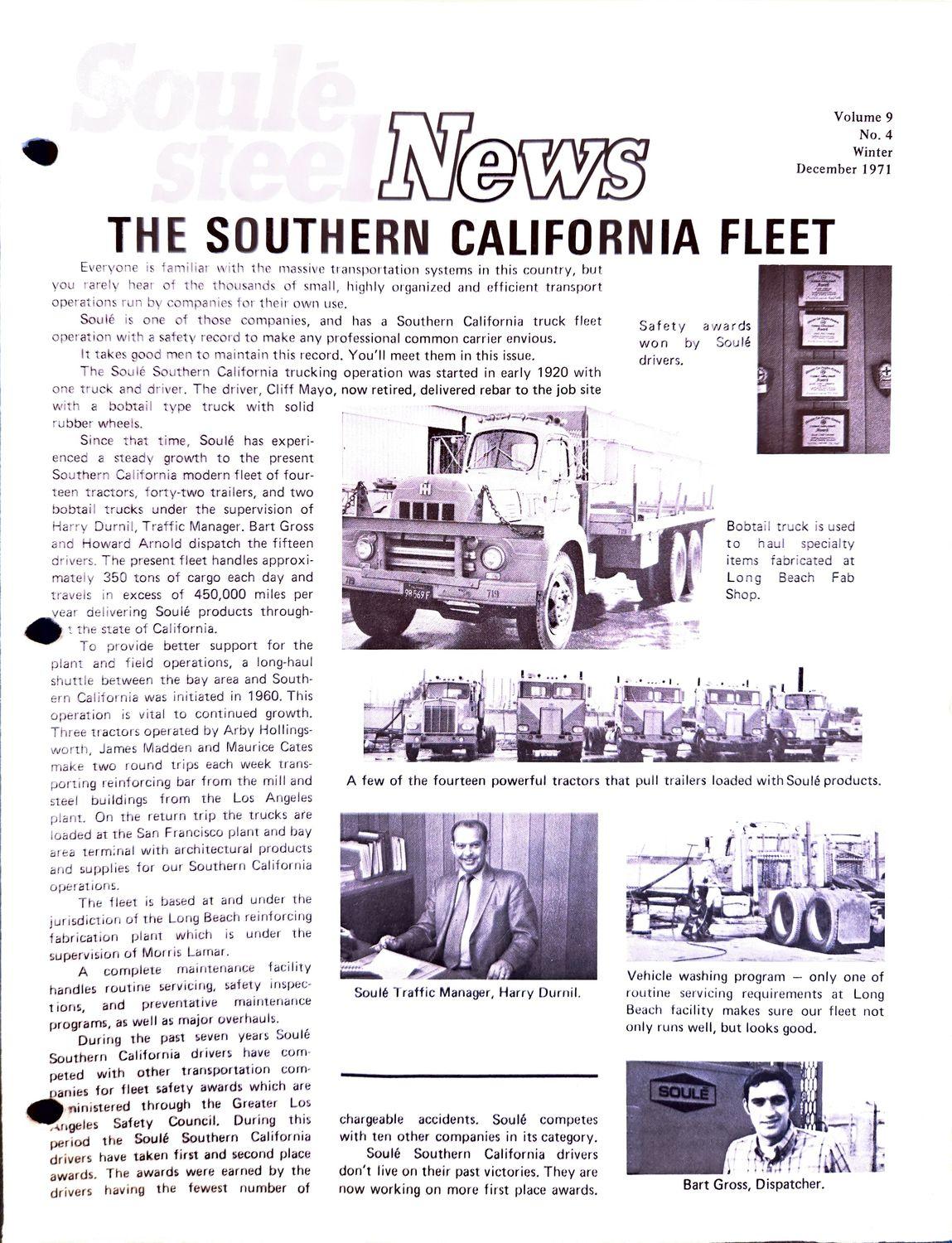 Newsletter cover with headline 'The Southern California Fleet' and a photo of a truck.