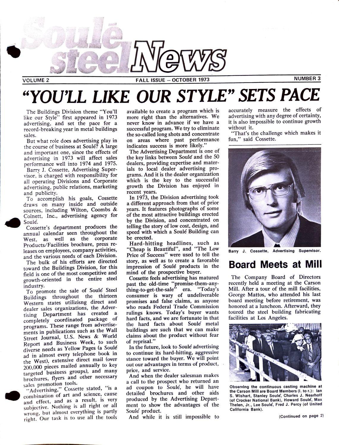 Soule News cover with advertising headline and portrait of a bespectacled man in a suit.