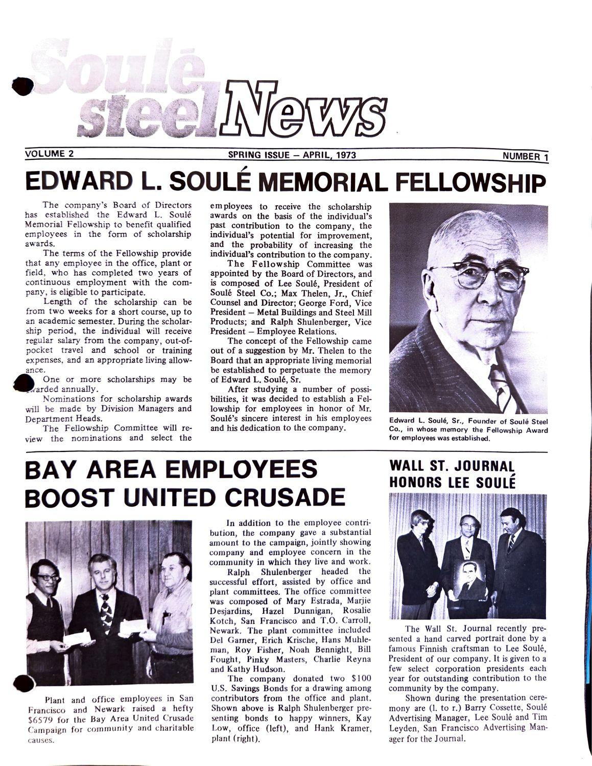 Portrait of Edward L. Soulé, Sr., with text about the memorial fellowship.