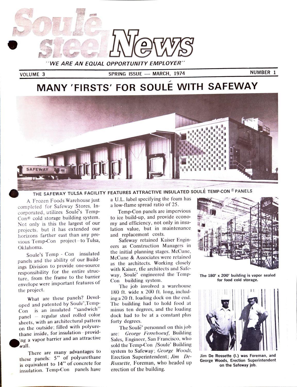 Black-and-white photo of a large warehouse building with a Safeway truck in front.