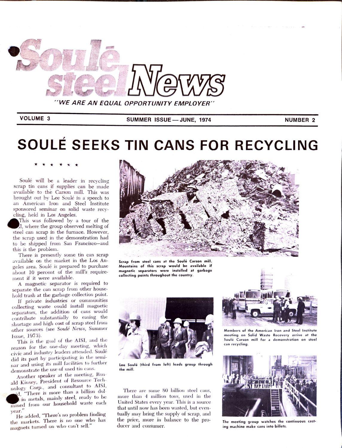 Newspaper cover with masthead, headline, and a large photo of a scrap metal pile.