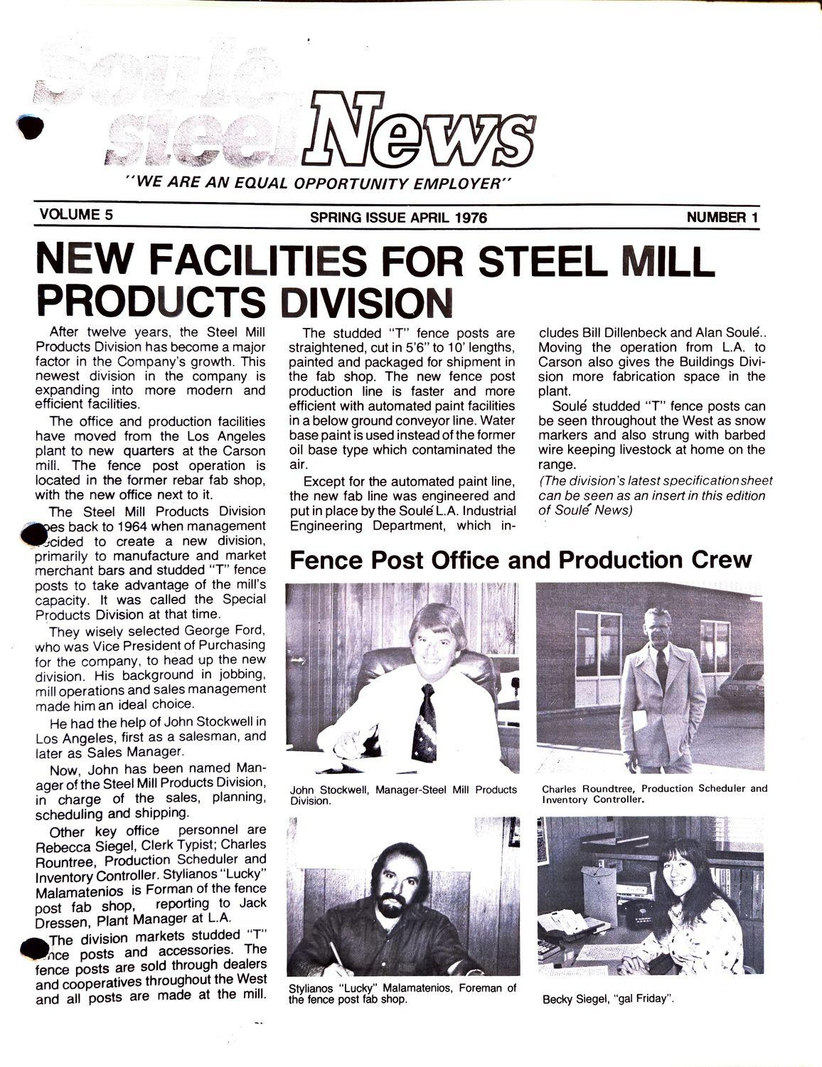 1976 employee newsletter cover with headline and four photos of staff.