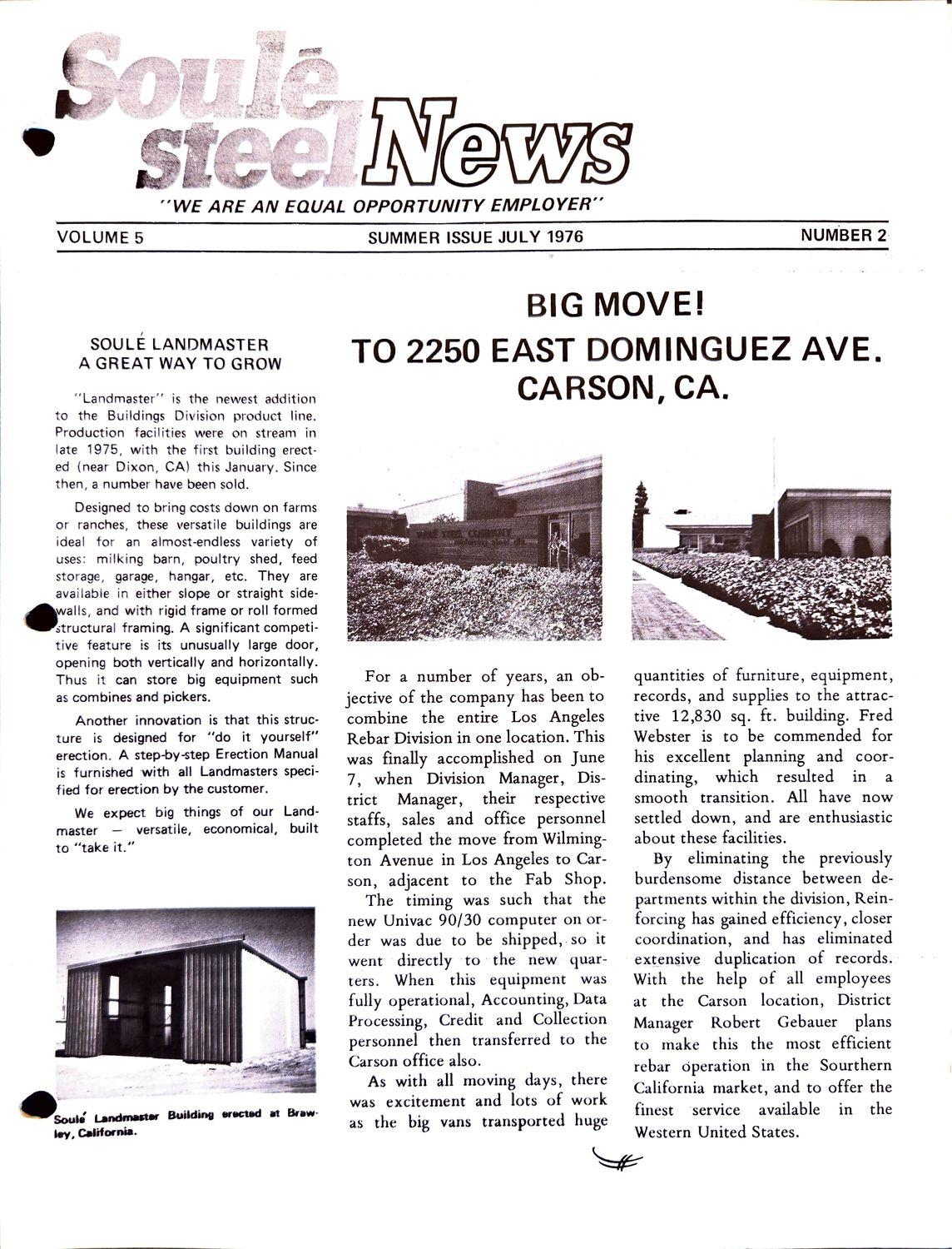 Soule Steel News cover with move headline and building photos