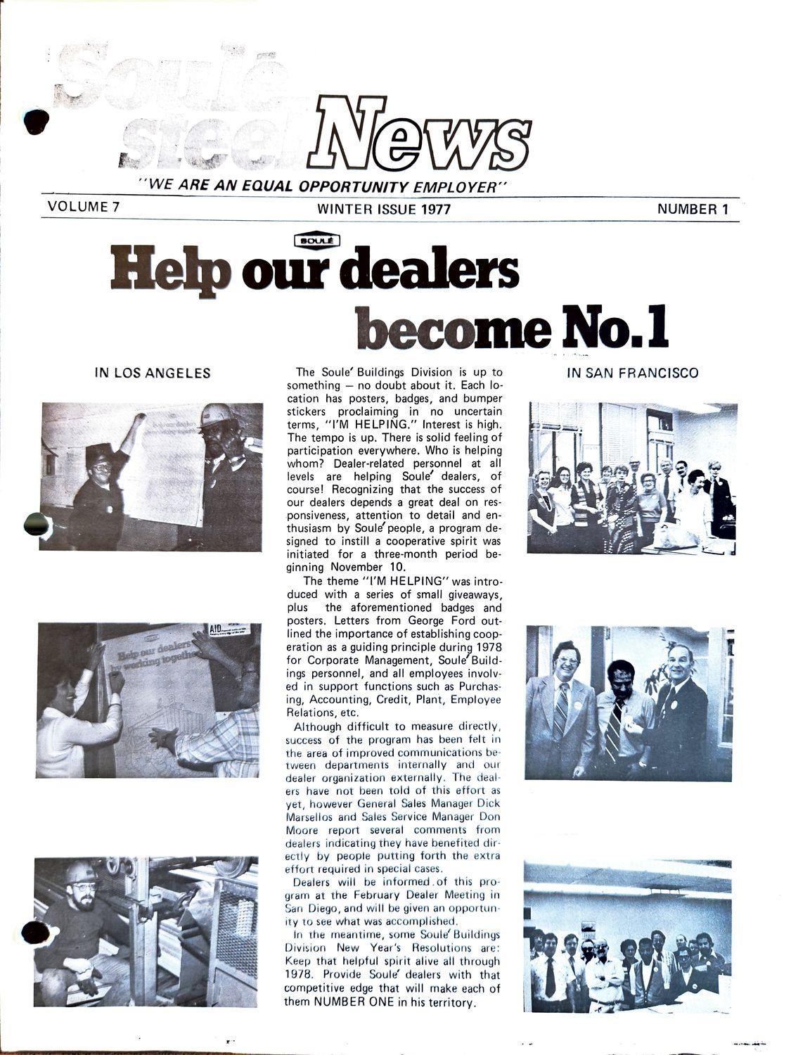 Soule News 1977 cover with dealer headline and employee photos.