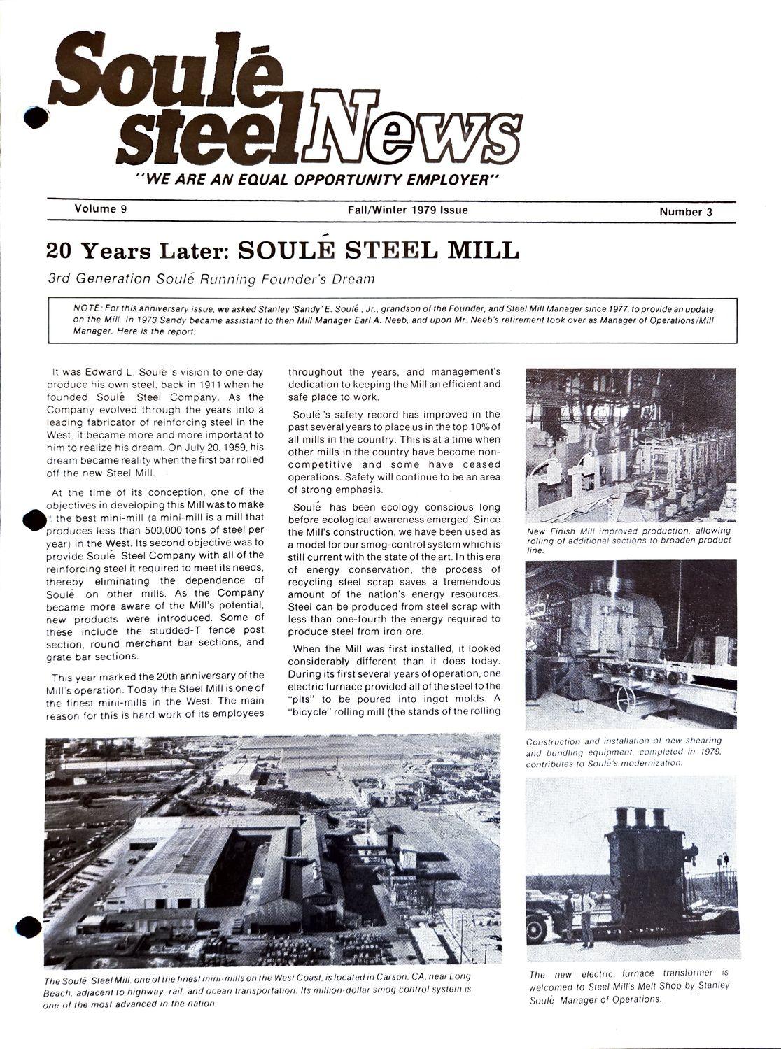 Aerial view of the Soule Steel Mill complex with buildings, roads, and equipment.