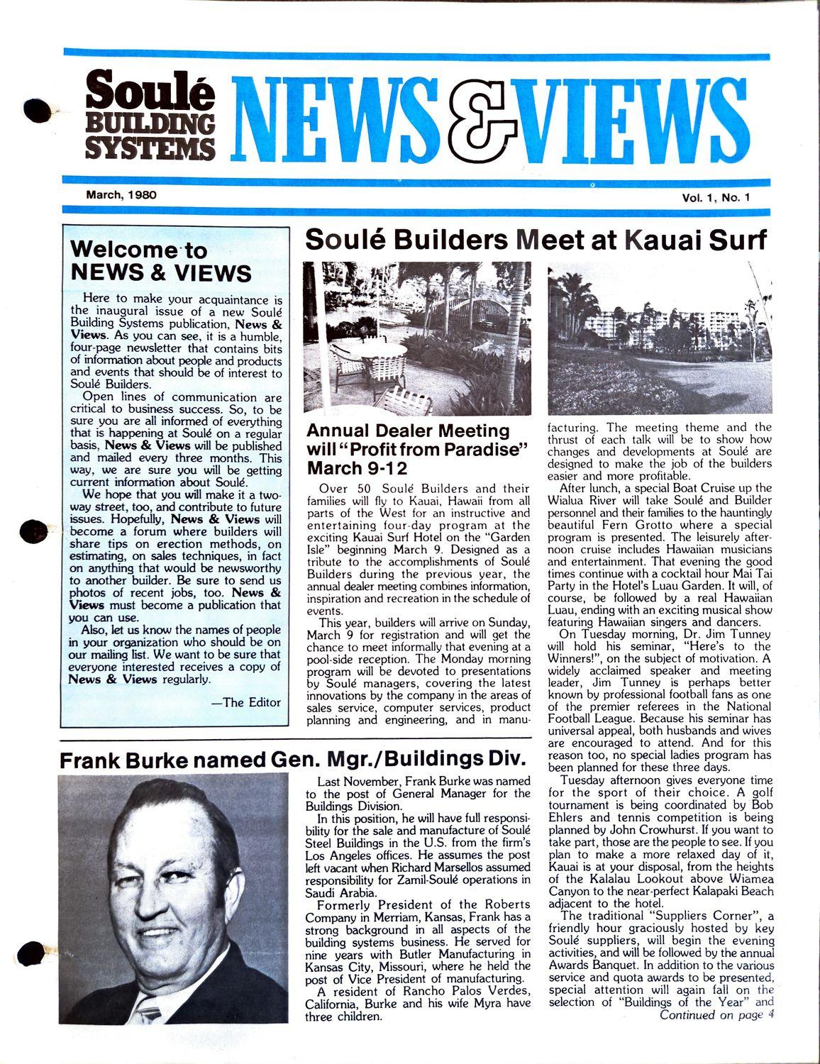 1980 newsletter cover with headline and photo of a beach resort.