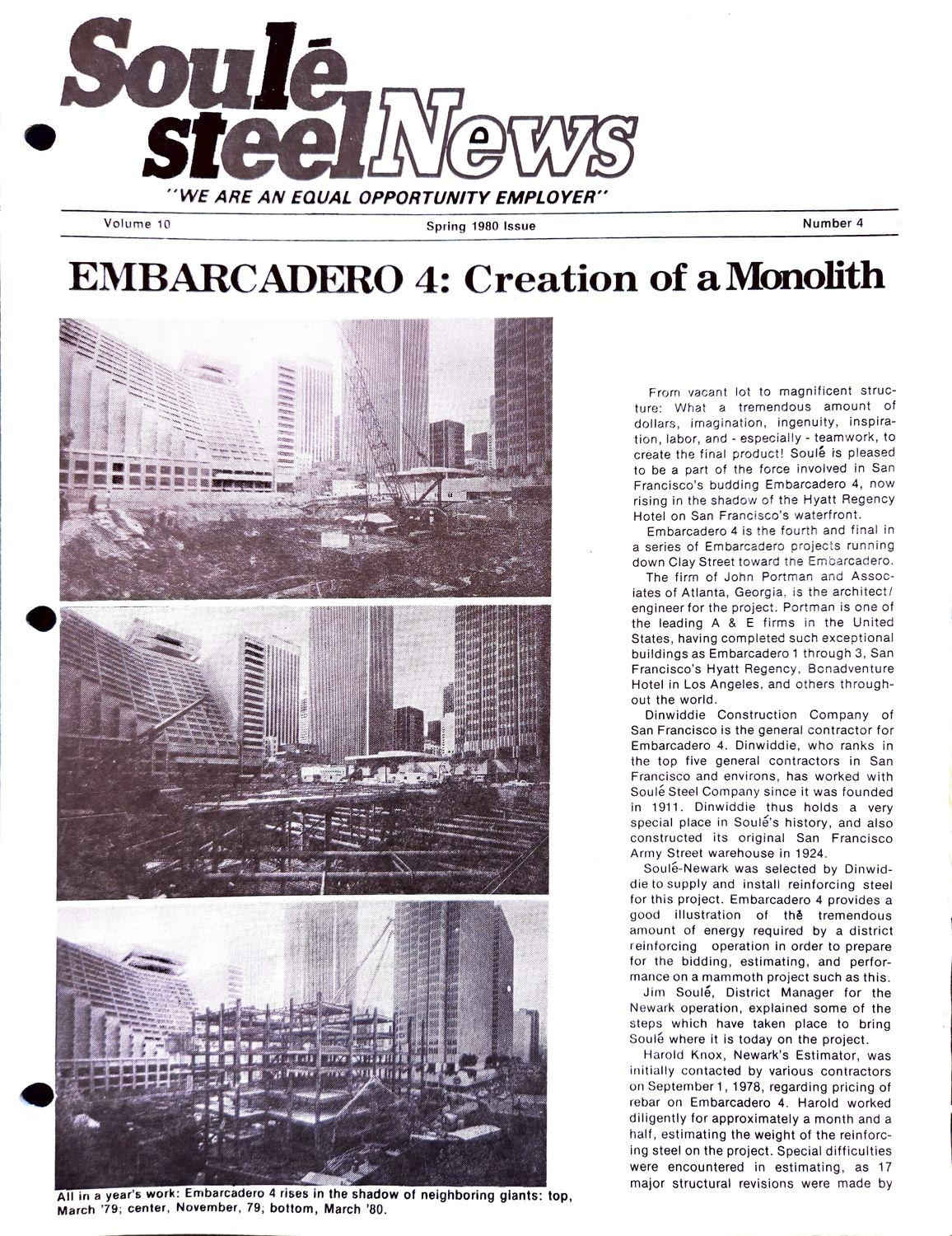 Three black and white photos showing the construction of a tall building.