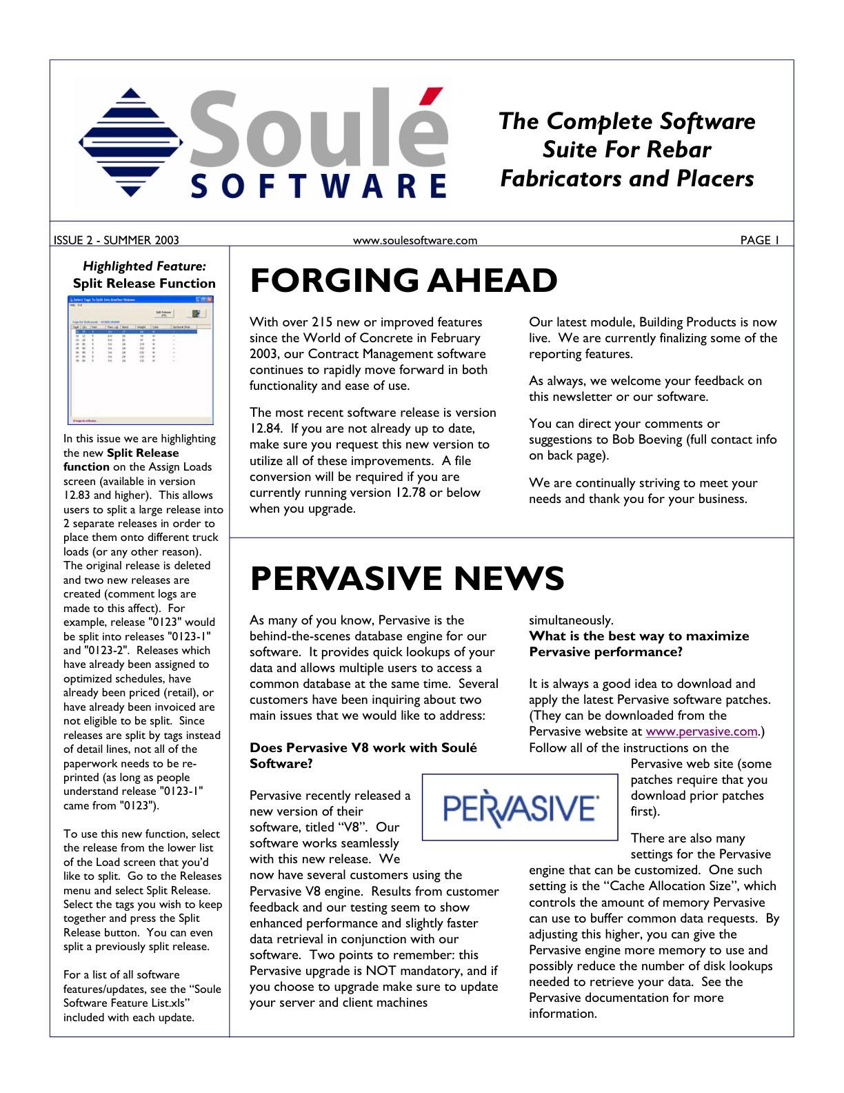 Cover of the Summer 2003 Soule Steel newsletter