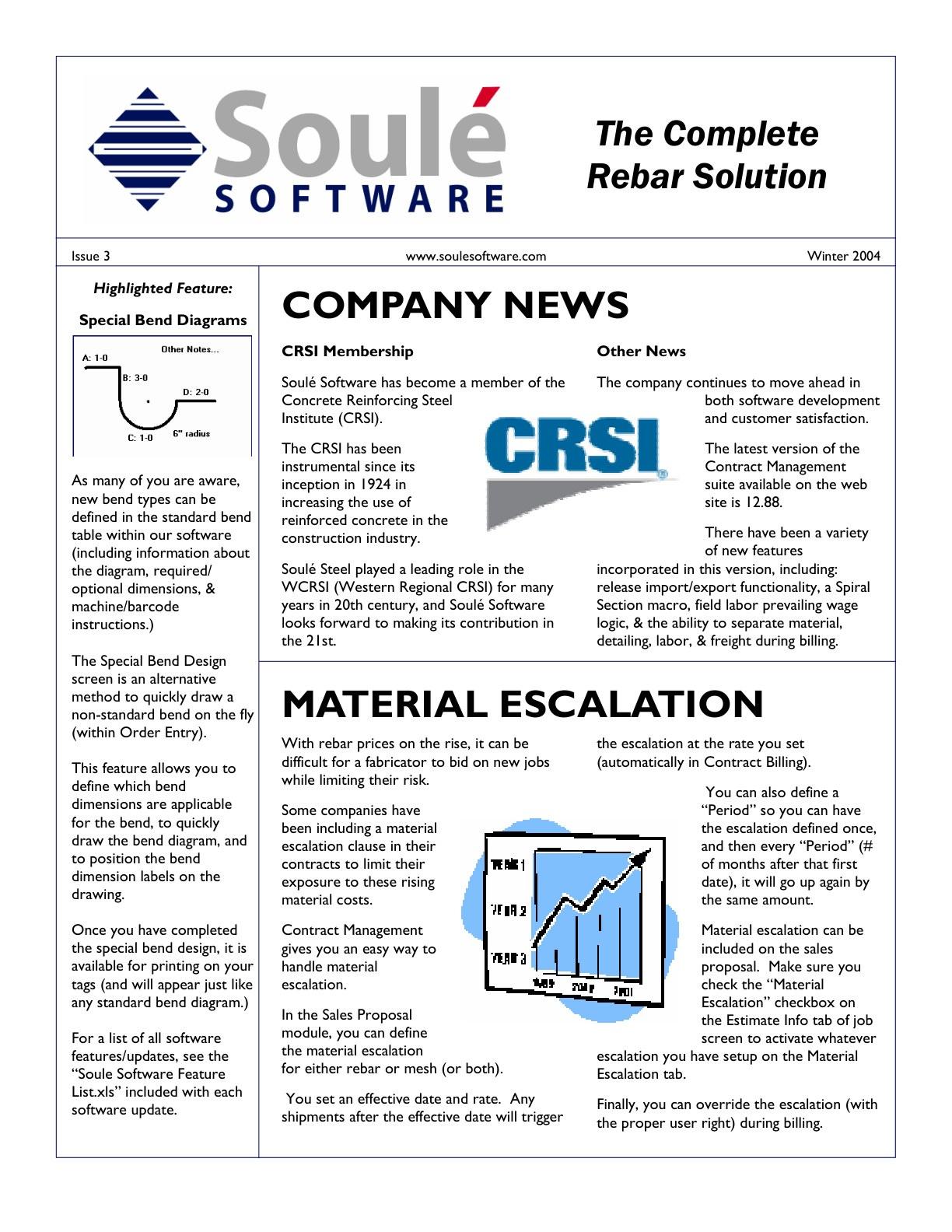 Cover of the Winter 2004 Soule Steel newsletter