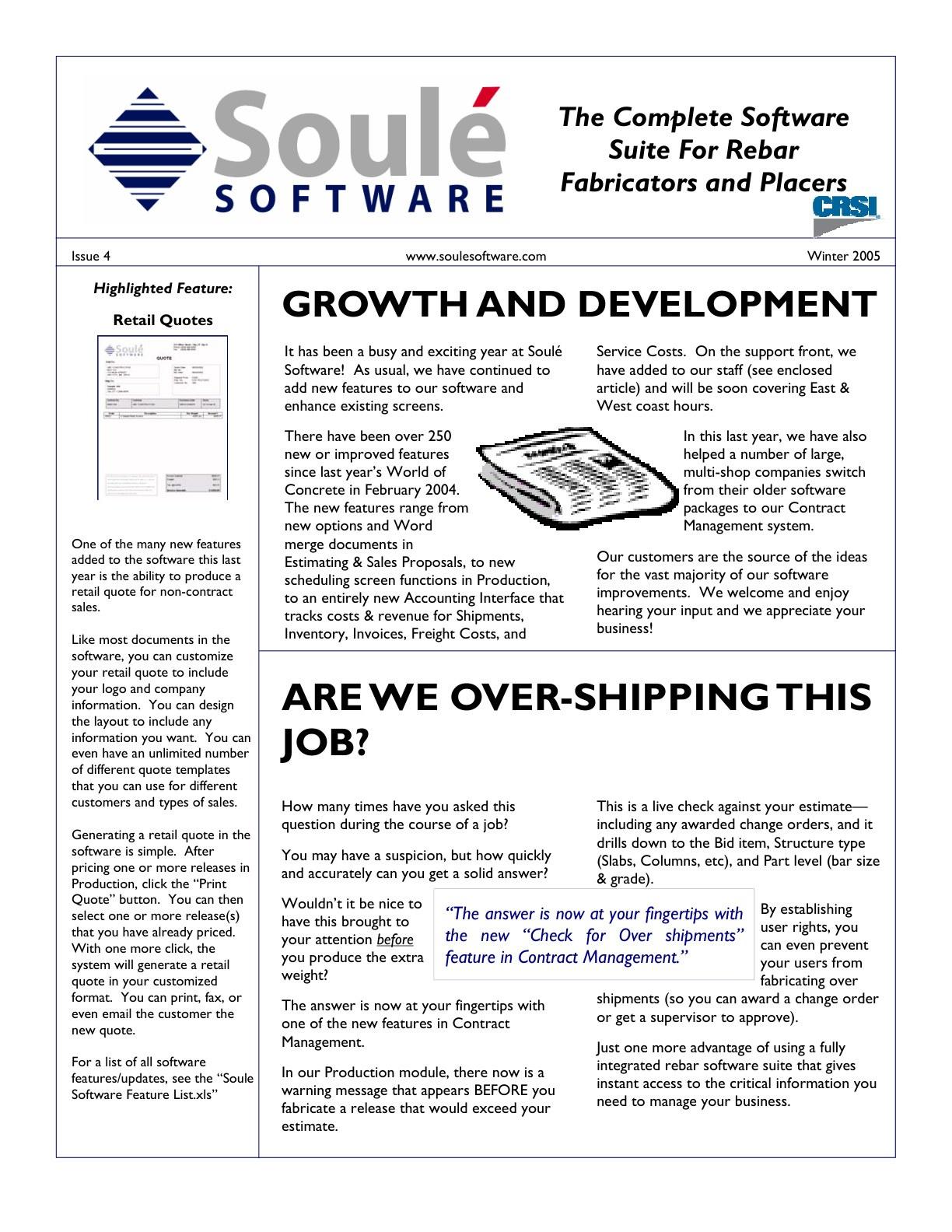 Cover of the Winter 2005 Soule Steel newsletter