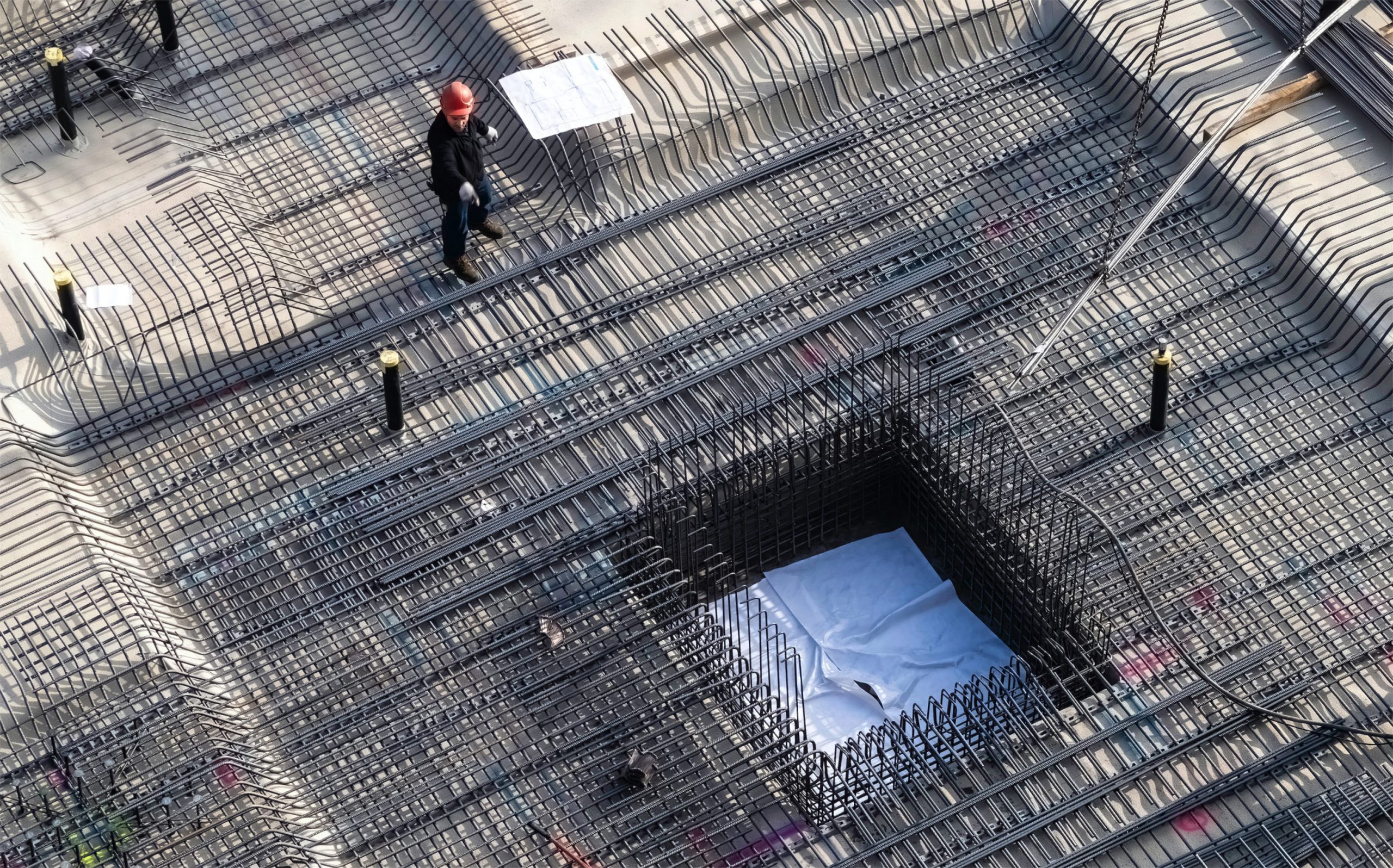 Rebar installation on a jobsite
