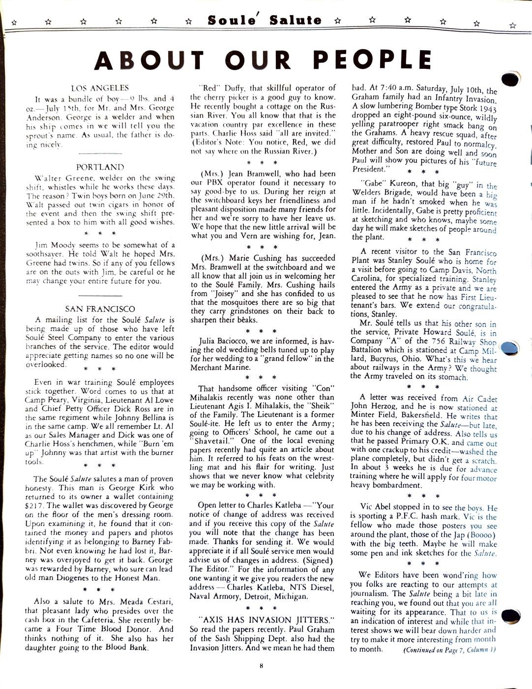 August 1943 newsletter, page 8