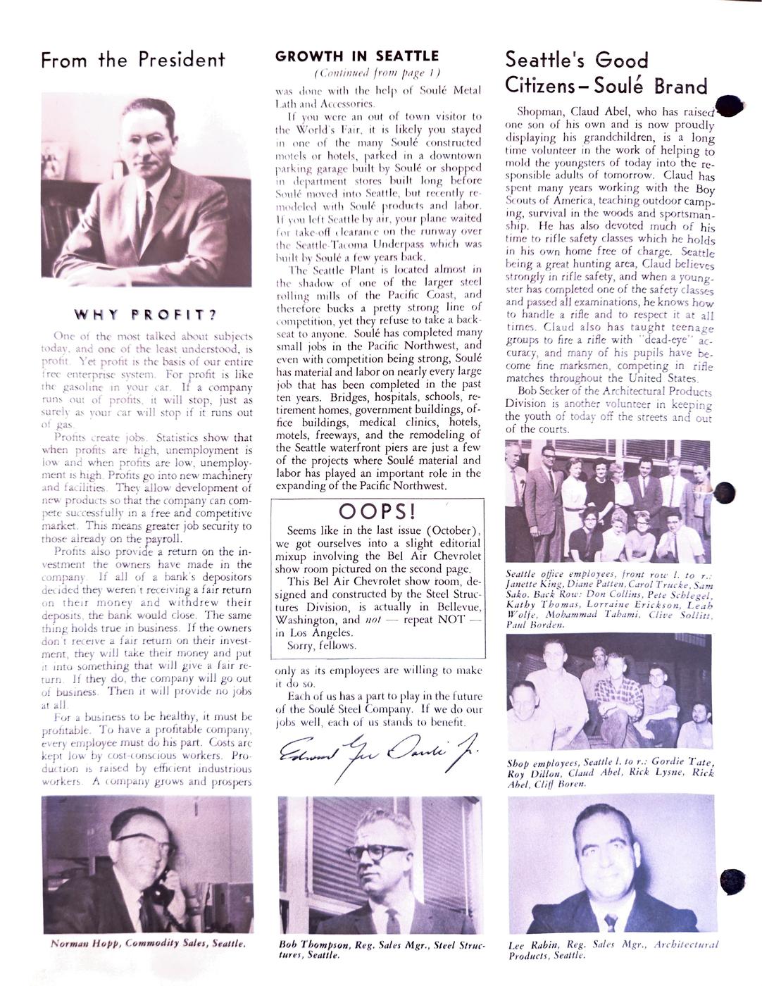 November 1963 newsletter, page 2