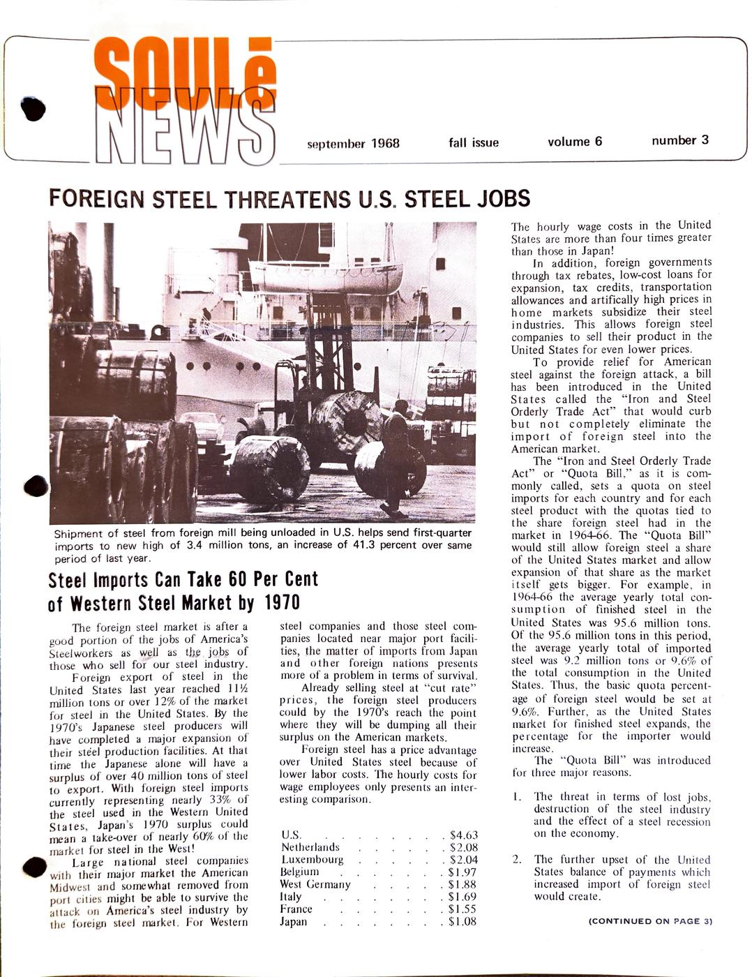 Fall 1968 newsletter, page 1