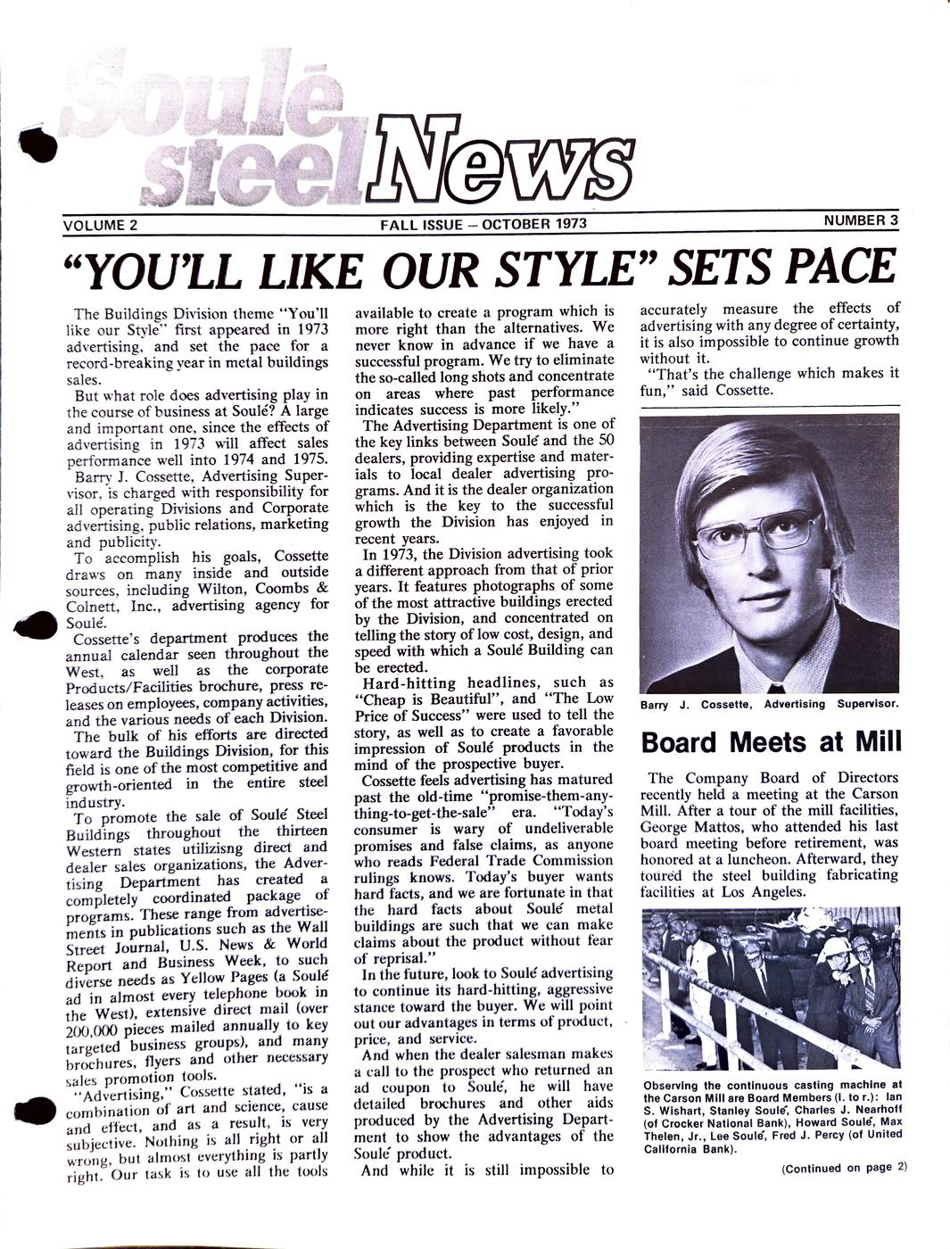 Fall 1973 newsletter, page 1