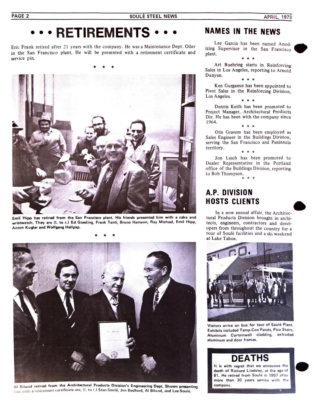 Spring 1973 newsletter, page 2