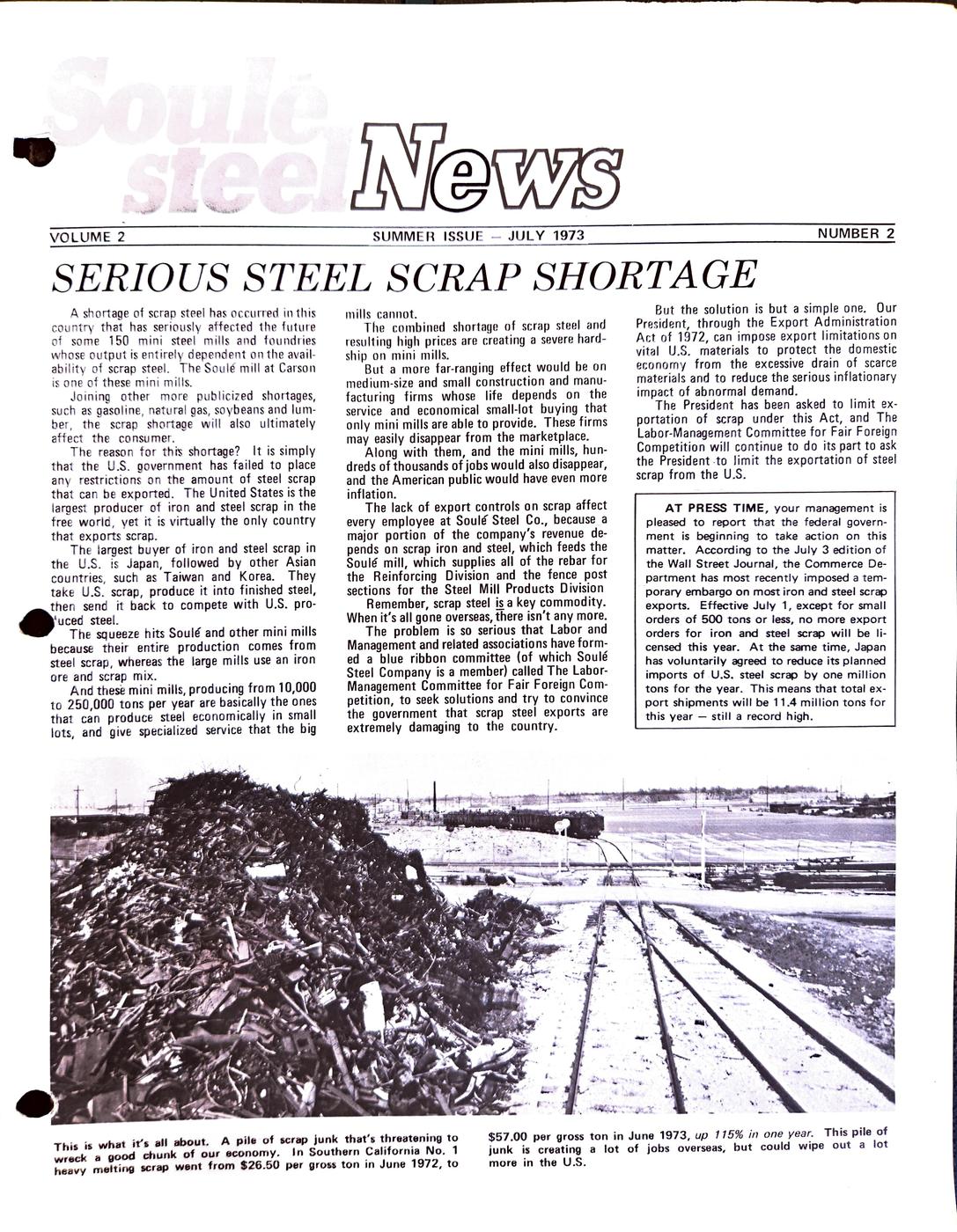 Summer 1973 newsletter, page 1