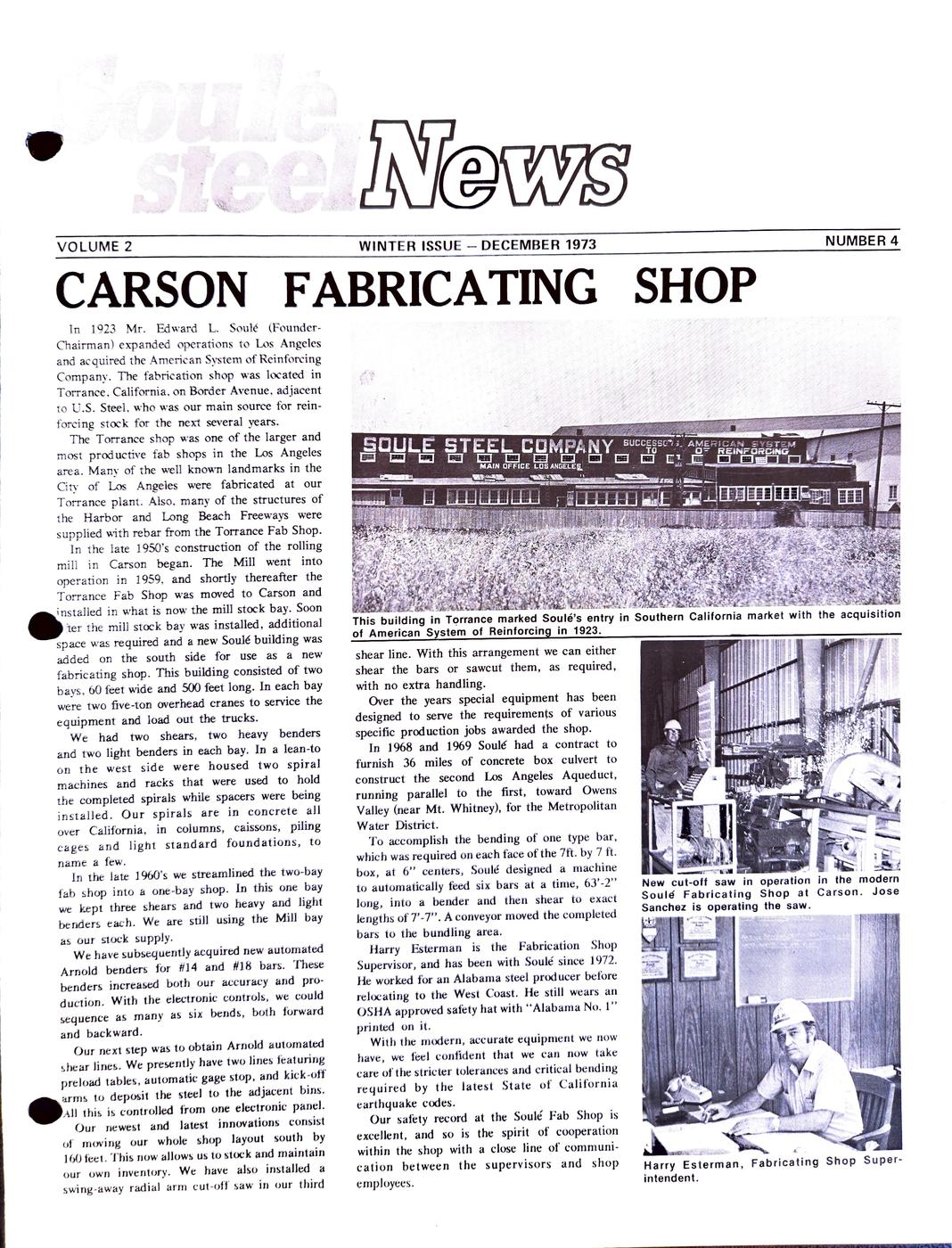 Winter 1973 newsletter, page 1