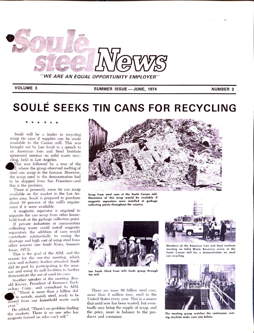 Summer 1974 newsletter, page 1