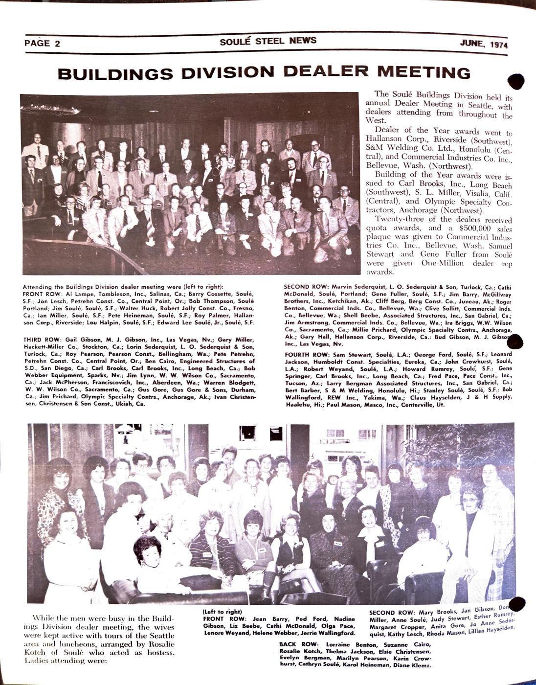 Summer 1974 newsletter, page 2