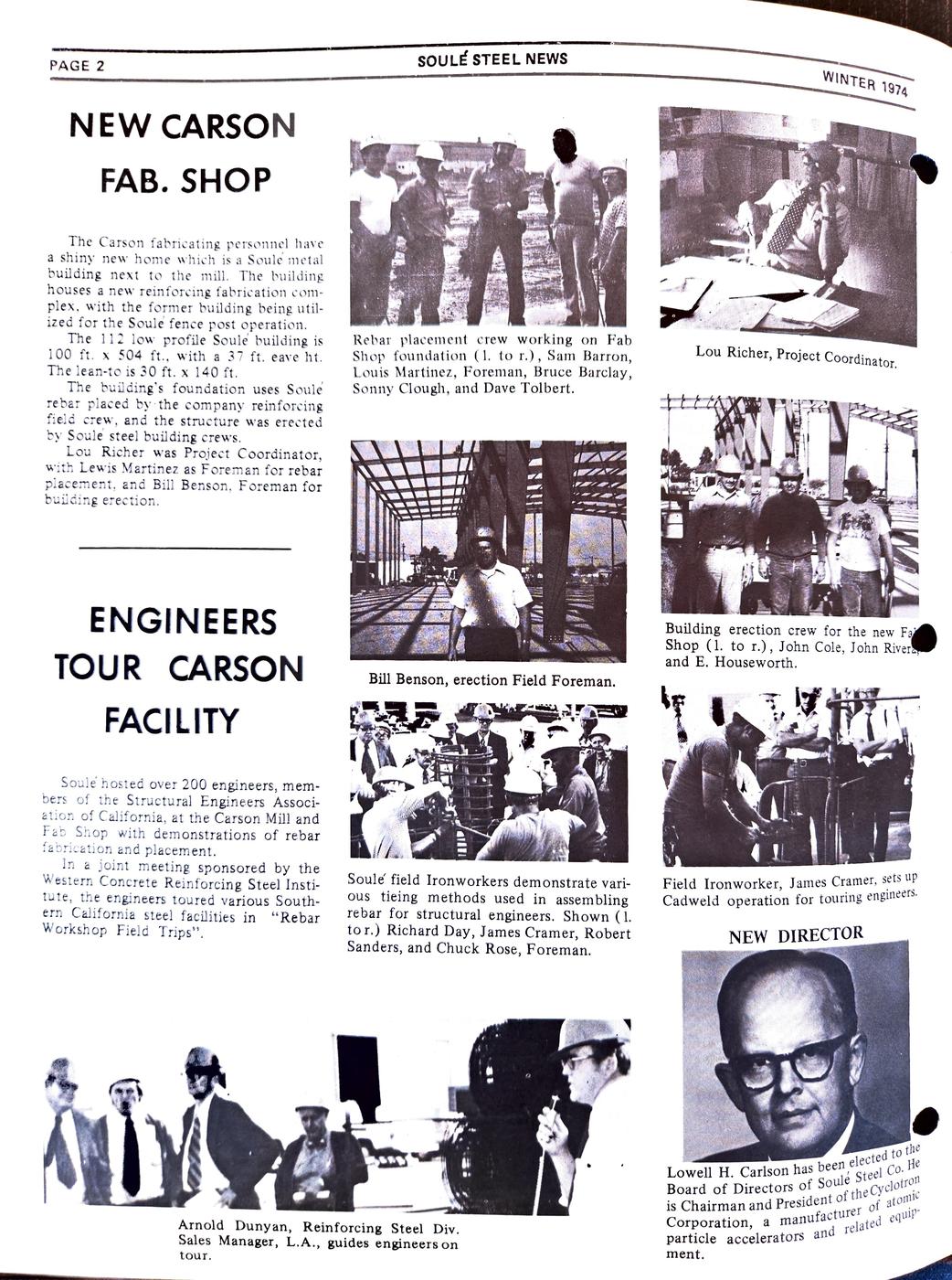 Winter 1974 newsletter, page 2