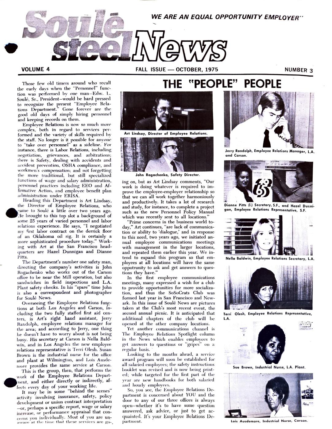 Fall 1975 newsletter, page 1