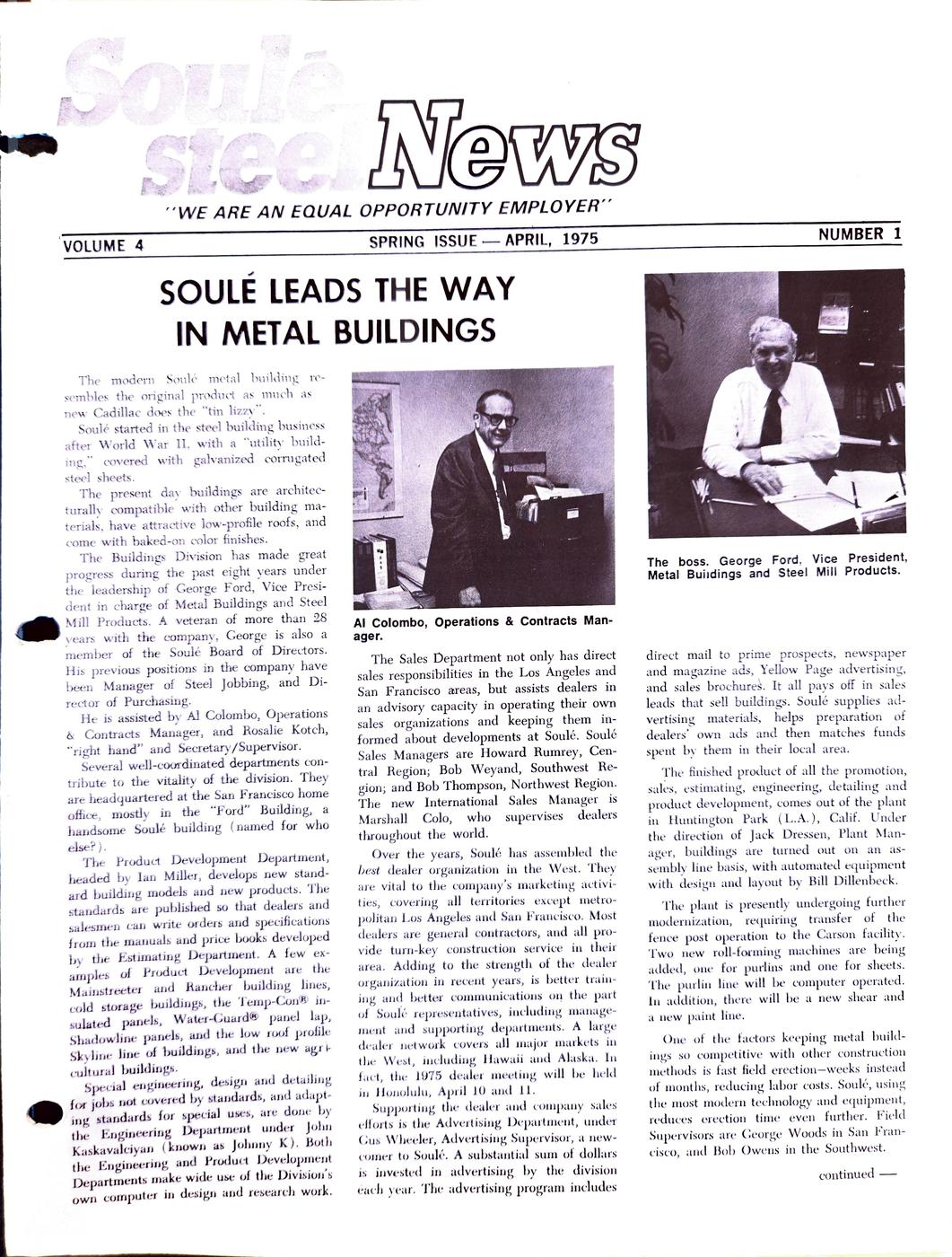 Spring 1975 newsletter, page 1