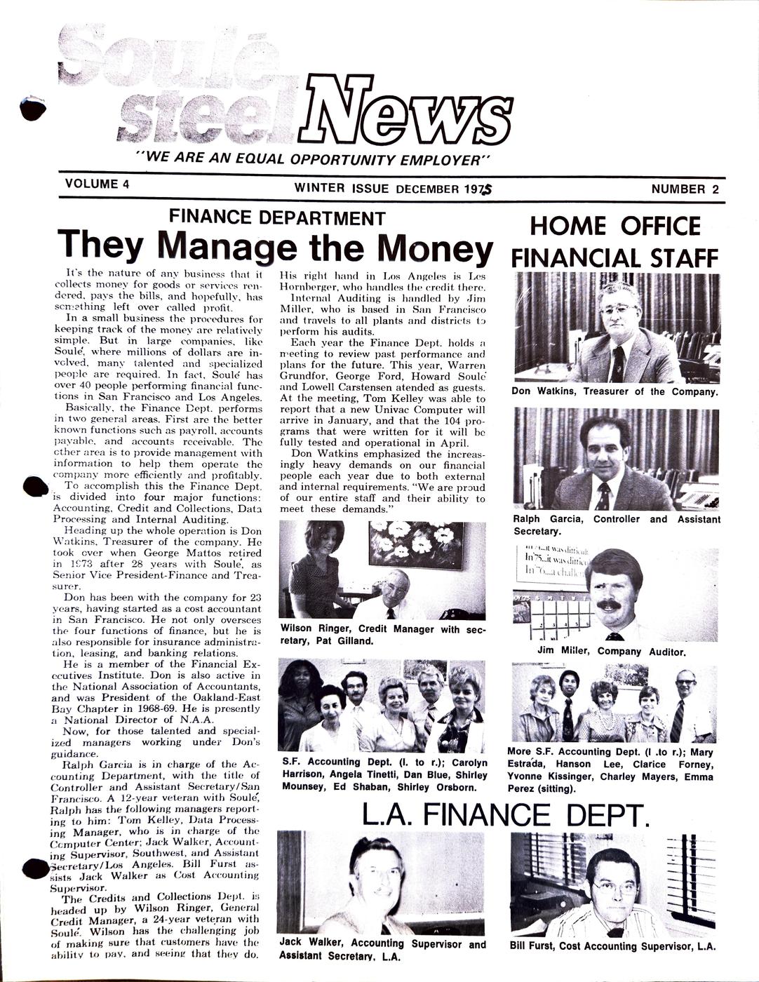 Winter 1975 newsletter, page 1