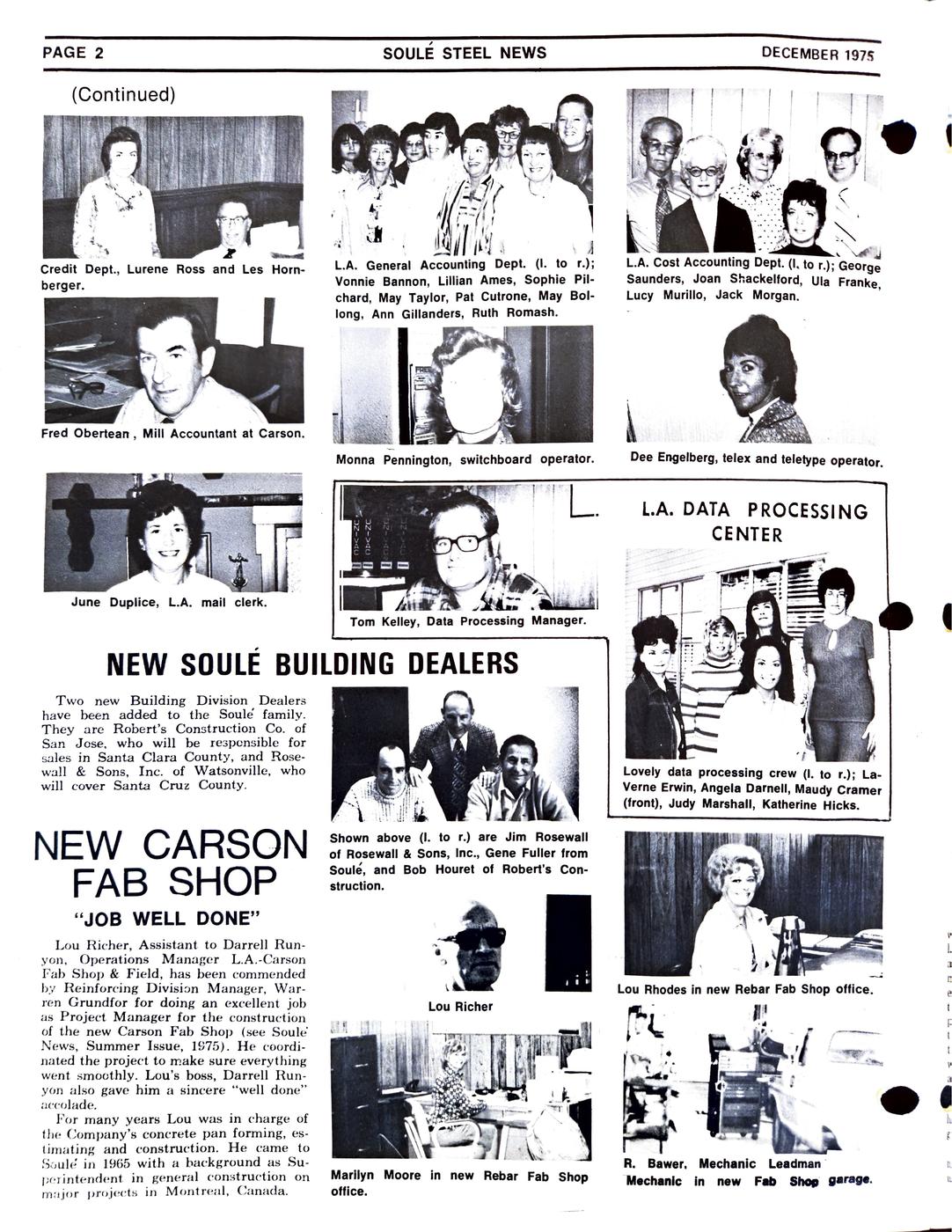 Winter 1975 newsletter, page 2
