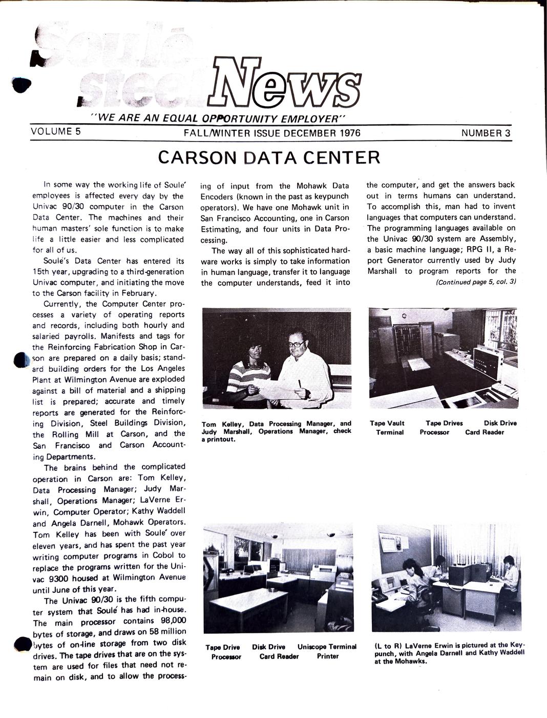 Fall / Winter 1976 newsletter, page 1