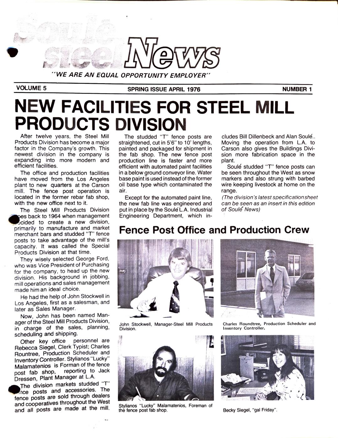 Spring 1976 newsletter, page 1