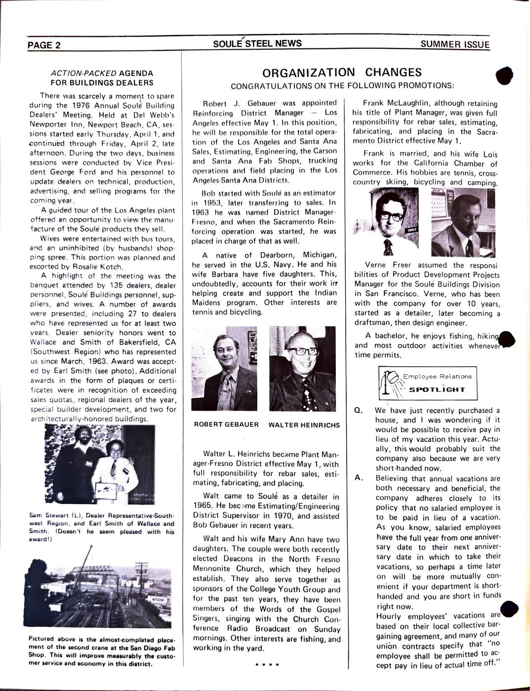 Summer 1976 newsletter, page 2