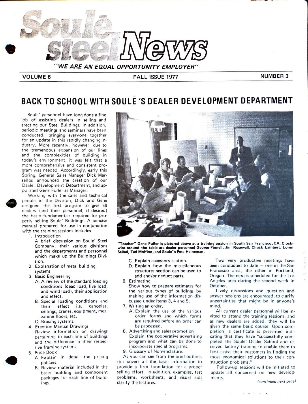 Fall 1977 newsletter, page 1