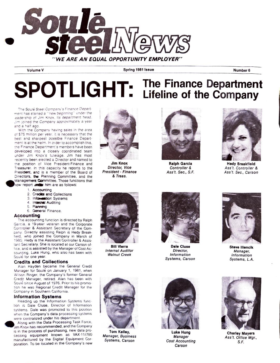 Spring 1981 newsletter, page 1