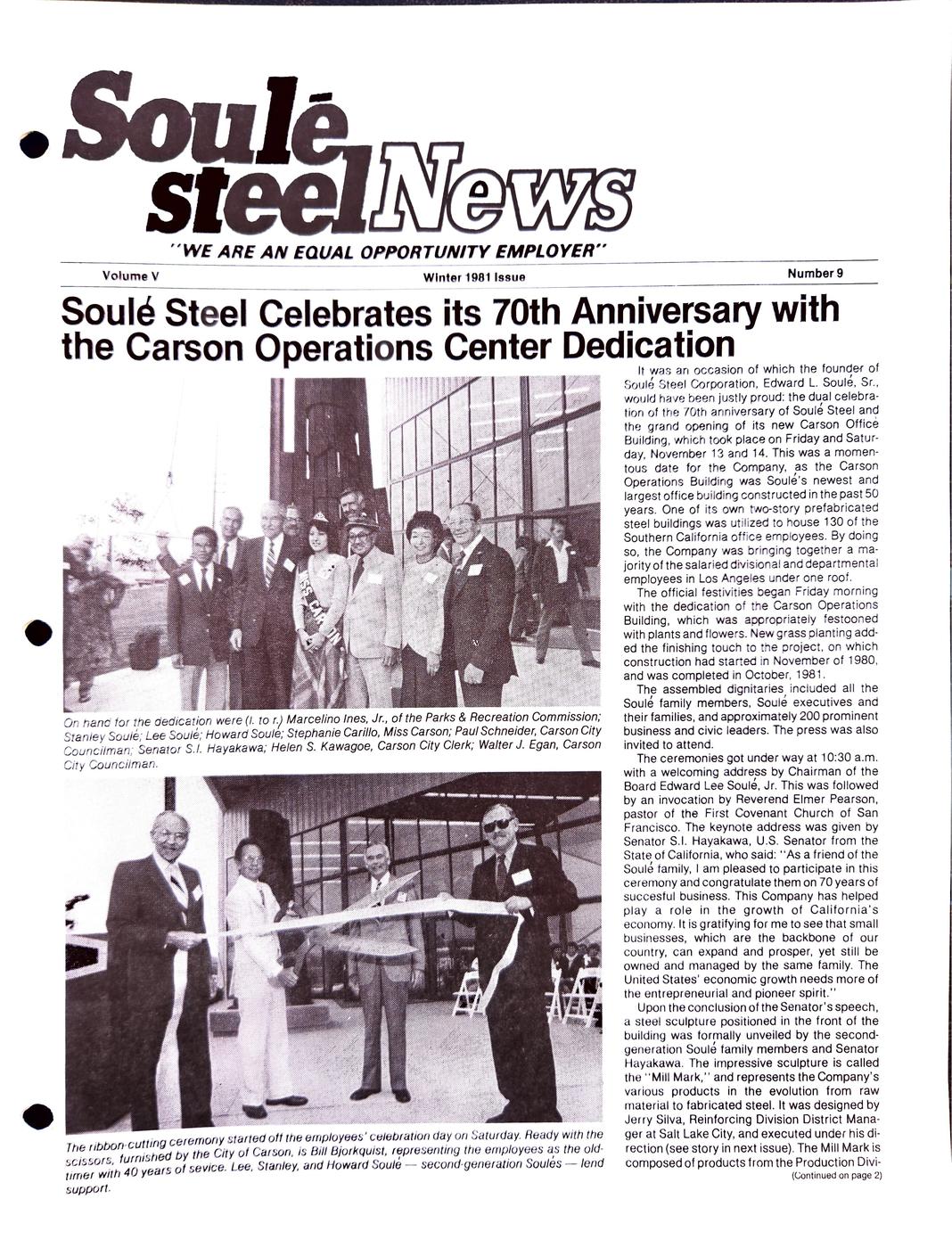 Winter 1981 newsletter, page 1