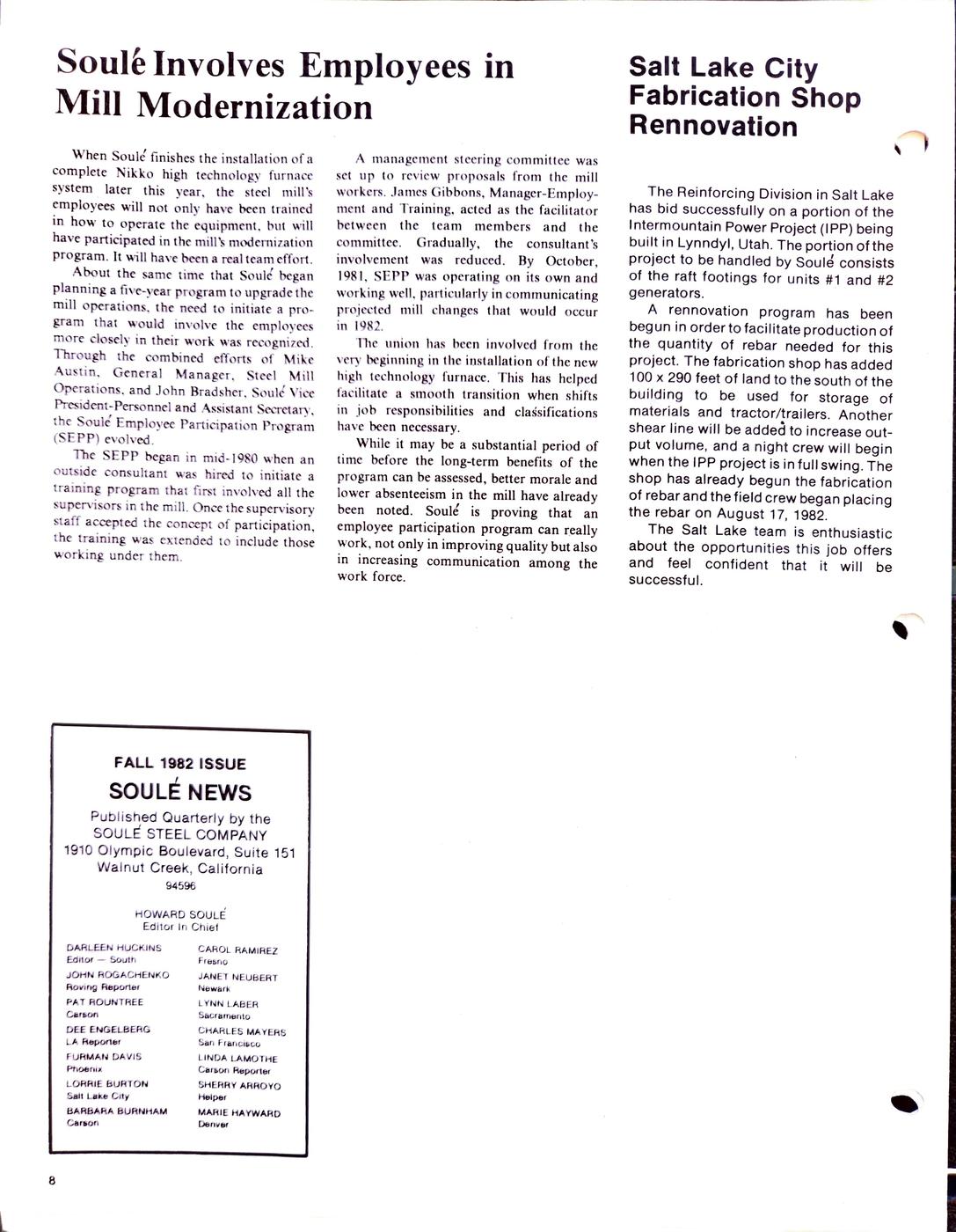 Fall 1982 newsletter, page 8