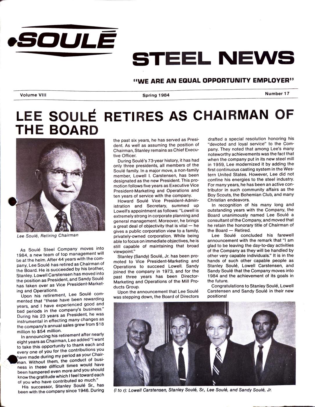 Spring 1984 newsletter, page 1